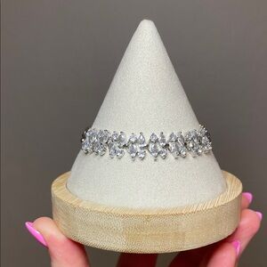 14K White Gold Plated Marquise Bracelet w/ Clear AAA CZ Stones 8"